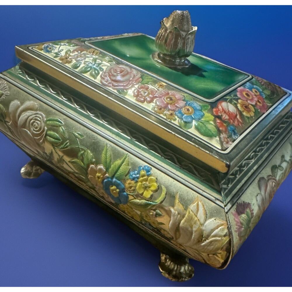 Vintage Blue Bird Confectionery Footed Tin English Floral | Dark Cottage Vanity - Picture 10 of 10
